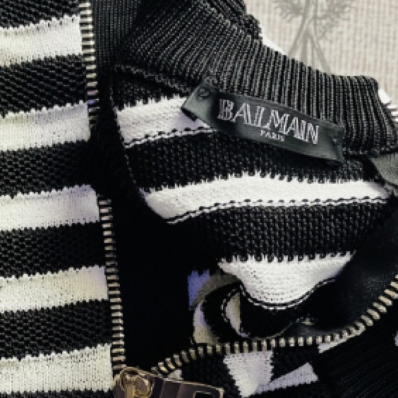 Authentic Balmain Black & White Striped Knit Dress - Picture 8 of 8